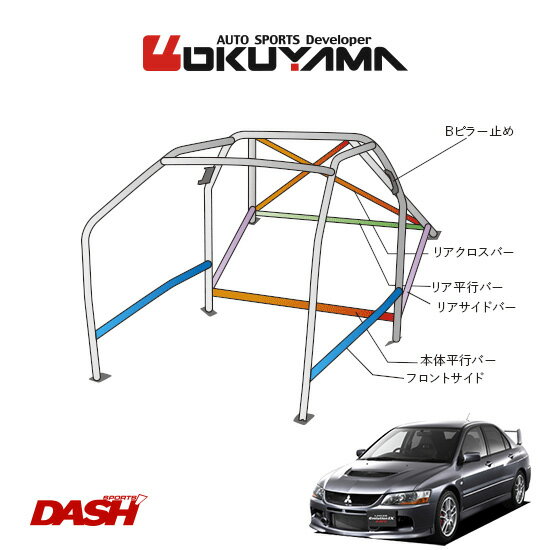 OKUYAMA オクヤマ DASH ロールバー スチール製 ランサーエボリューションVII-IX CT9A [14P/No.16/2名] ダッシュボード貫通タイプ ※個人宅への配送不可、送料注意