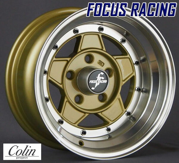 COLIN PROJECT 旧車ホイール フォーカスレーシング ファイブ ゴールド 14×9.0J 5H PCD114.3 -25 4本購入で送料無料