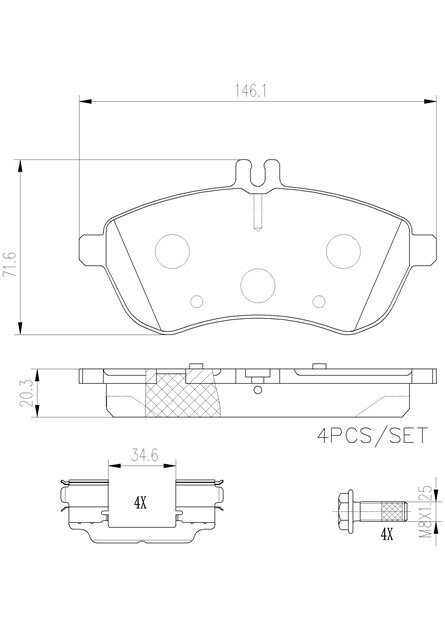 brembo ブレンボ セラミックブレーキパッド フロント用 メルセデスベンツ Cクラス ステーションワゴン (S204) 204252 H20.4〜H21.8 V6 C250 2.5L オプションSパッケージ含む 送料:全国一律無料