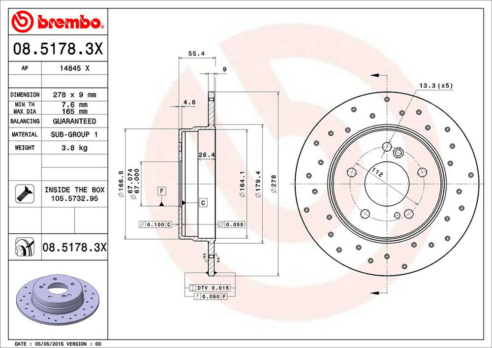 brembo ブレンボ エクストラブレーキローター リア用 メルセデスベンツ Cクラス ステーションワゴン (S202) 202087 H12〜H13 C200 コンプレッサー 送料:全国一律無料