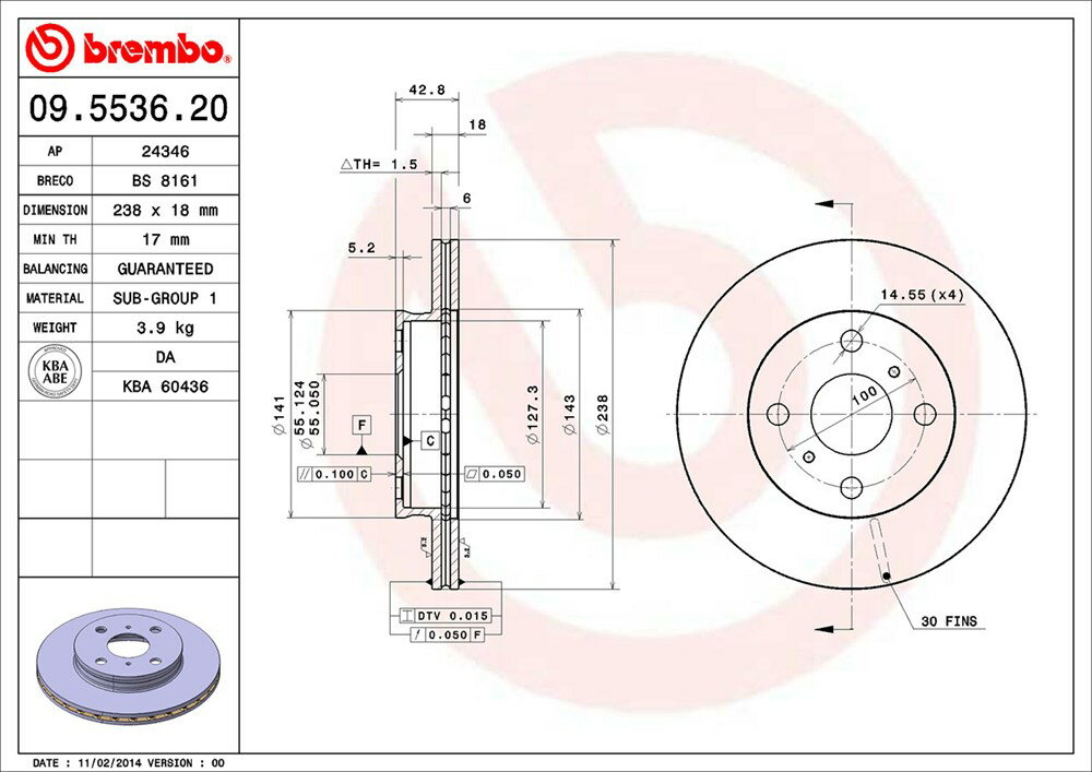 brembo ブレンボ ブレーキローター フロント用 ターセル EL41 NL40 H2.9〜H6.9 ABS付 送料:全国一律無料
