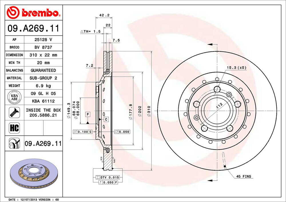 brembo ブレンボ ブレーキローター リア用 アウディ A8 (D3) 4EBFMF 4EBVJF H16.2〜H22.12 4.2 クワトロ/4.2 FSI クワトロ 送料:全国一律無料