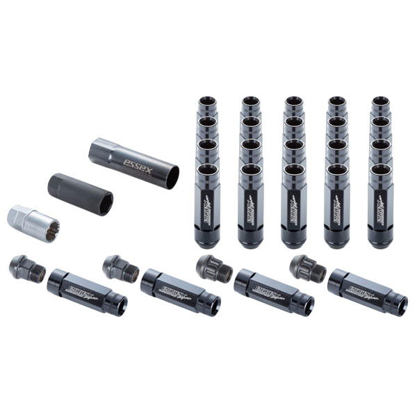 CRS ESSEX M12×P1.25 2ピースシェルナット ロング/ローレット 6穴 24本入 ブラック キャラバン E26 2012年6月～