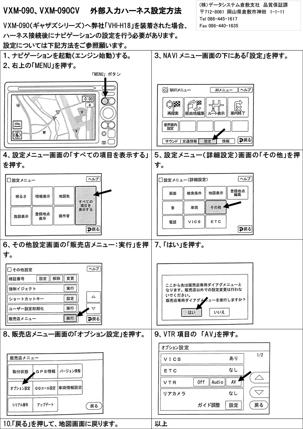 データシステム ビデオ入力ハーネス ホンダ ディーラーオプションナビ VXM-090CV 2008年モデル デュアルサイズメモリーナビコンポ VHI-H18