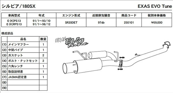 GPスポーツ EXAS エボチューン 180SX/シルビア E-RPS13 E-KRPS13 E-PS13 E-KPS13 H3.1〜 SR20DET ハイキャス車対応