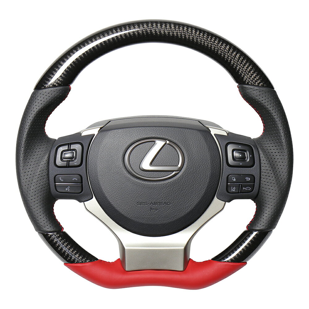 REAL レアル ステアリング 平行カット ブラックカーボン&ダークワインレザー (レッド×ブラックユーロステッチ) IS ASE30 AVE30 AVE35 GSE30 GSE31 GSE35 2013年5月〜2016年10月 30系:前期
