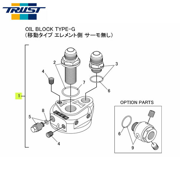 TRUST トラスト オイルブロック補修パーツ#1 オイルブロック TYPE-G ASSY 3/4×16UNF-AN10 (オイルブロック TYPE-G (移動タイプ エレメント側 サーモ無))
