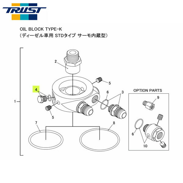 TRUST トラスト オイルブロック補修パーツ#4 M12 プラグユニオン M12×P1.25 (オイルブロック TYPE-K (ディーゼル専用STDタイプサーモ内蔵型))