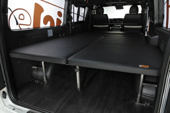 UIvehicle マルチウェイ フォルドベッドキット2 軽量テクセルマット レザー(ブラック)＋5mmウレタン ハイエース 200系 標準ボディ 3型後期～現行モデル [S-GL] 送料：北海道10000円税別、沖縄離島要確認