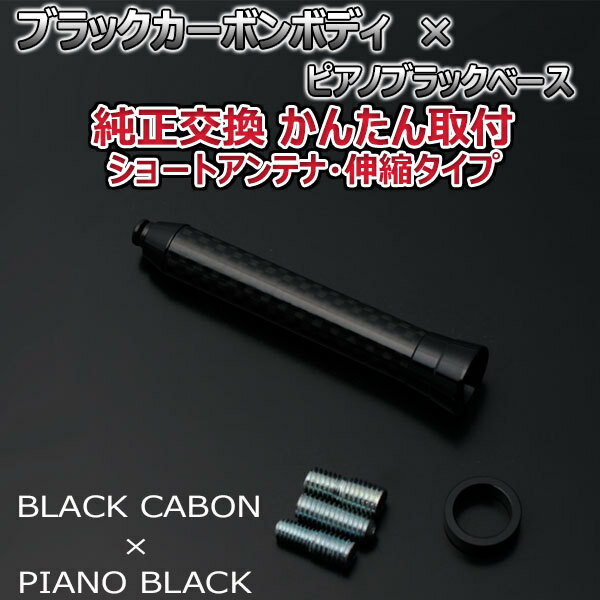 本物カーボン ショートアンテナ ルノー ルーテシア RK4M ブラックカーボン/ピアノブラック 伸縮タイプ/固定タイプ 選択可 2