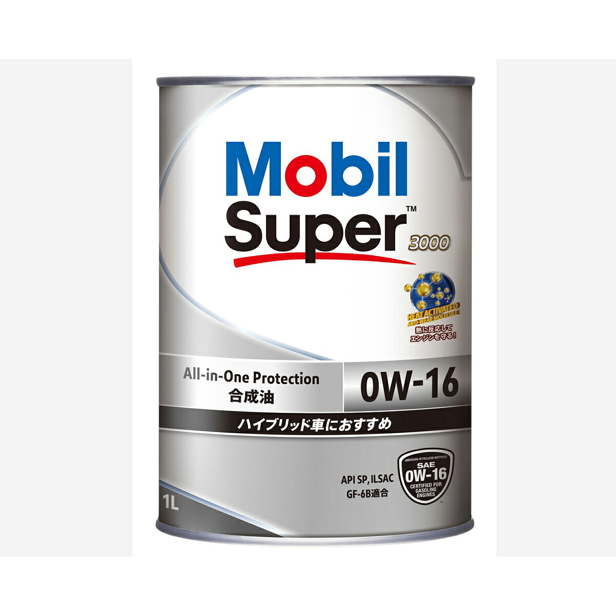 【合成エンジンオイル】■Mobil　Super3000　0W-16は、合成エンジンオイルで、省燃費性能の向上に貢献するとともに、優れたエンジン保護性能を発揮します。【製品の特長と利益】■エンジン寿命を延長。■あらゆる車齢の車両に対応する卓越した摩耗保護性能。■優れた高温保護性能。■高温での酸化によるオイルの粘度増加や分解がなく、長時間の運転が可能です。■低温時の始動が簡単でオイルの循環が速く、重要なエンジン部品を保護します。【用途】■Mobil　Super3000　0W-16は、合成エンジンオイルで、省燃費性能の向上に貢献するとともに、優れたエンジン保護性能を発揮します。■API：SP■粘度：0W16■油種：全合成油■容量：1L※ご使用の前に必ず取扱説明書をよく読み正しくお使いください。※画像はイメージの為、実際の商品とは多少異なる場合がございます。 実際の容量は1Lとなります。