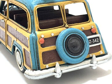 アンティークカー ブルー サーフワゴン ウッド調 ヴィンテージカー クラシックカー ブリキ オブジェ おもちゃ アメリカ ハワイ イギリス 置物