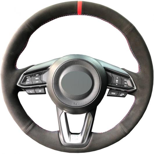 ステアリングホイールカバー 編み上げタイプ ブラックスウェード 適用: マツダ 3 アクセラ 2017-2019 マツダ 6 アテンザ 2017-2019 CX-3 CX-4 CX-5 CX-9 CX9 CX-8 ブラック 糸〜レッド ブルー 糸 AL-FF-0716 AL Interior parts for cars