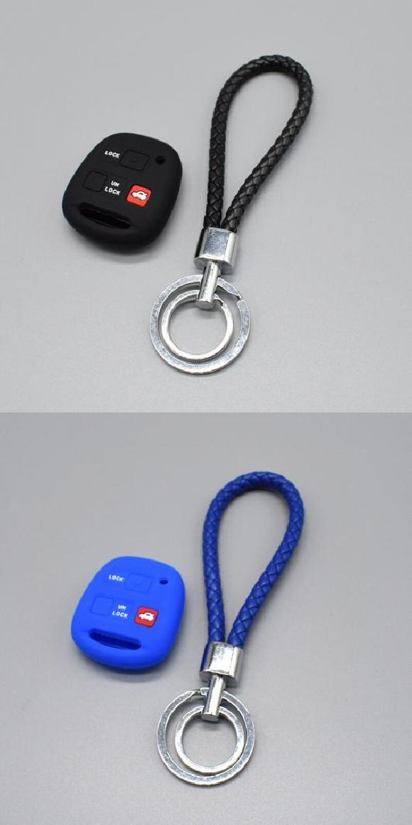 楽天オートパーツエージェンシーキーカバー 3ボタン シリコン ラバー キー フォブ カバー ケース セット ホルダー シェル 適用: トヨタ カムリ プラド カローラ キー カバー ブラックセット・ブルーセット AL-II-4562 AL key cover