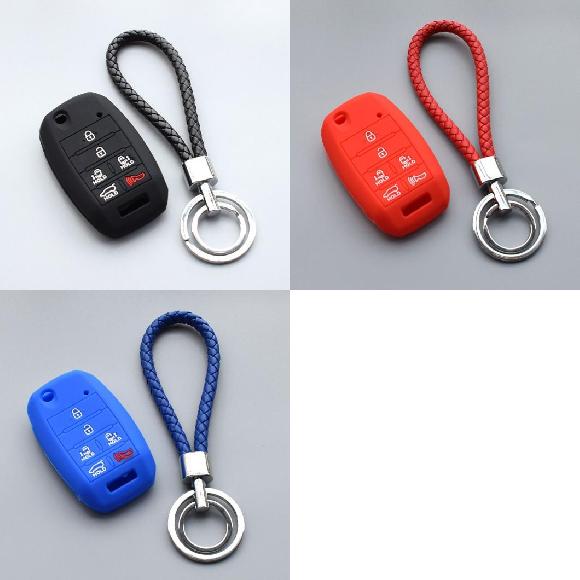 楽天オートパーツエージェンシーキーカバー シリコン キー フォブ スキン カバー ケース 保護 シェル 適用: 起亜 グランド カーニバル ソレント セドナ MPV 6ボタン フリップ ブラックセット〜ブルーセット AL-II-4785 AL key cover