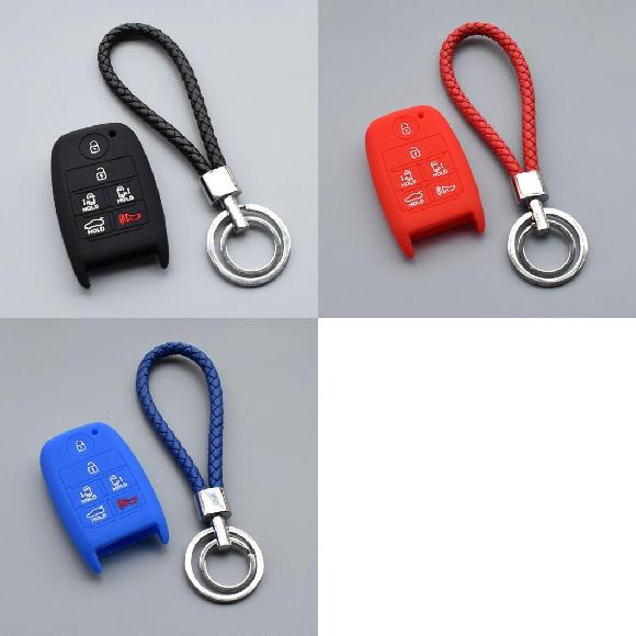 楽天オートパーツエージェンシーキーカバー シリコン ラバー キー フォブ スキン カバー ケース 保護 適用: 起亜 グランド カーニバル ソレント 2016 セドナ 5 6ボタン スマート ブラックセット〜ブルーセット AL-II-4871 AL key cover