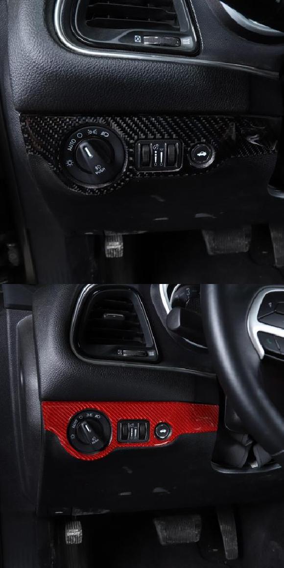 1ピース 装飾 カーボンファイバー ヘッドライト スイッチ パネル トリム ステッカー 適用: ダッジ/DODGE チャレンジャー 2015+ ブラック・レッド AL-KK-6850 AL Car decorative parts