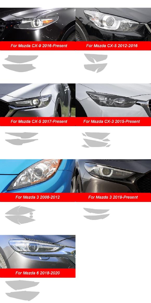 2ピース ヘッドライト プロテクター 保護 フィルム フロント ライト クリア TPU ステッカー 適用: MAZDA3 6 CX-3 CX-5 CX-9 アクセサリー CX-9 2016-〜MAZDA6 18-20 AL-LL-1307 AL Exterior parts for cars