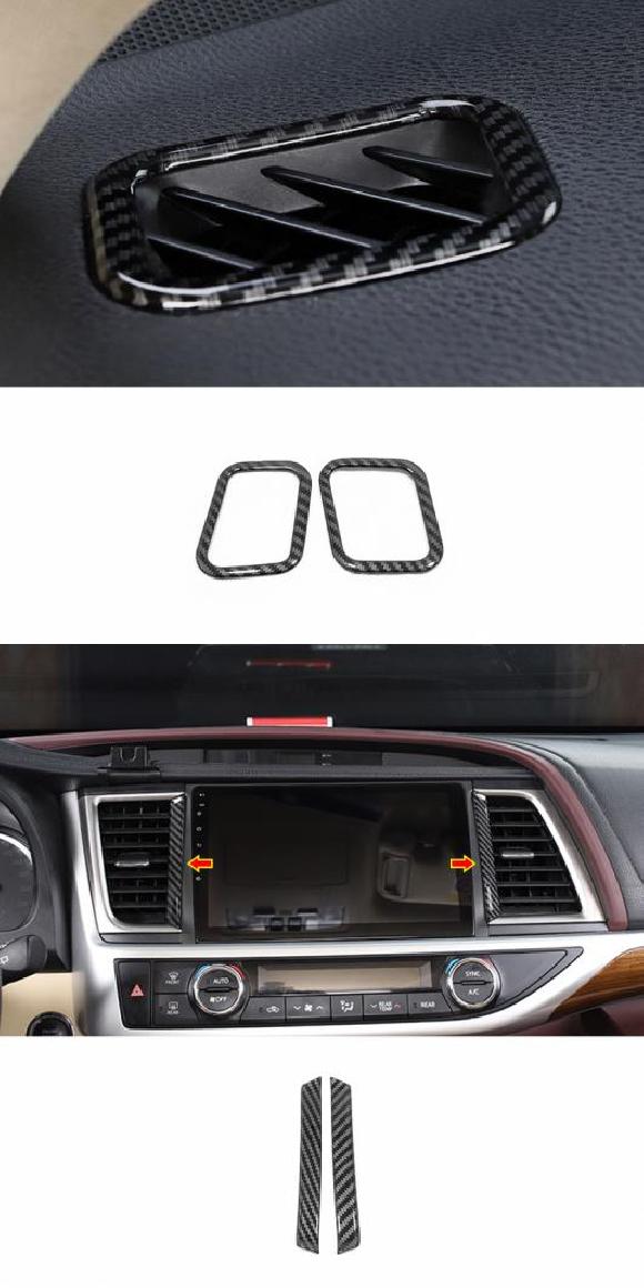 適用: トヨタ ハイランダー クルーガー 2014-2020 アクセサリー ABS カーボン ファイバー インナー ドア ボウル プロテクター フレーム カバー スモール 通気口・ミドル 通気口 AL-OO-7349 AL Interior parts for cars