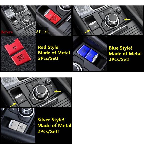 ハンドブレーキ エレクトリカル パーク/センター マルチメディア ノブ ボタン パネル レッド/ブルー/シルバー 金属 カバー トリム 適用: レッド 2ピース〜シルバー 2ピース AL-OO-9510 AL Interior parts for cars