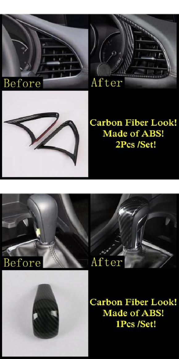 カーボンファイバー ドア ハンドル ボウル ウインドウ リフト ボタン エア AC ギア ヘッド カバー トリム 適用: MAZDA3 2019-2022 ABS インテリア モデル D・モデル F AL-OO-9742 AL Interior parts for cars