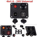 ユニバーサル 4in1 ABS スイッチ パネル 6-24 V レッド LED デュアル USB ポート チャージャー + 電圧計 + 12V パワー ソケット + ON-オフ スイッチ AL-RR-5231 AL Car parts