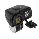 12V 24V オートバイ デュアル USB クイック チャージャー ソケット 防水 オートバイ ハンドルバー クランプ パワー アダプタ 電圧計 サーモメーター ブラック AL-RR-6681 AL Car parts