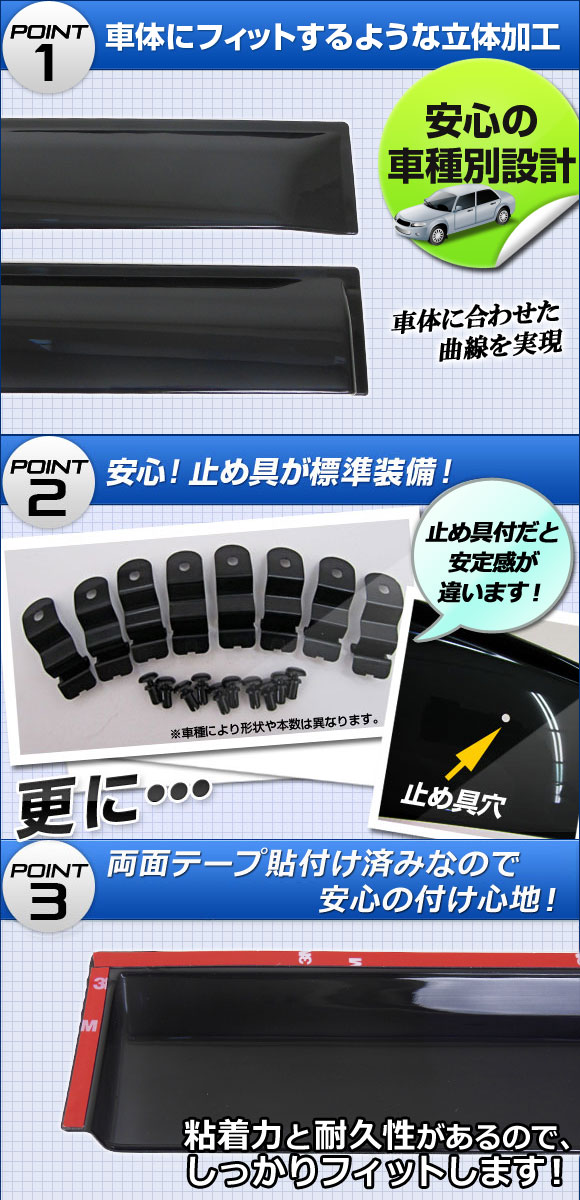 サイドバイザー ミツビシ ミニキャブバン/タウンボックス DS64V/DS64W 2014年02月〜2015年02月 入数：1セット(4枚) Side visor