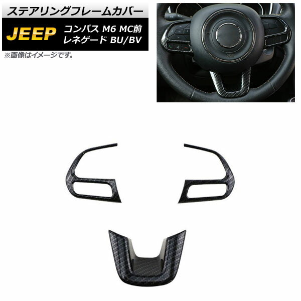 ステアリングフレームカバー ジープ レネゲード BU/BV 2015年09月〜 ブラックカーボン ABS製 入数：1セット(3個) Steering frame cover