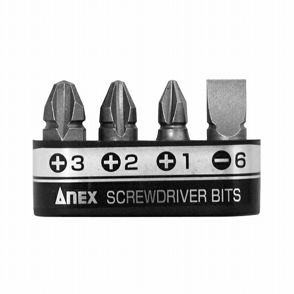 アネックス/ANEX 溝付超短ビット プラス＆マイナス 手動ドライバー用 入数：1セット(4本) AK-51P-B4 Grooved super short bit plus minus