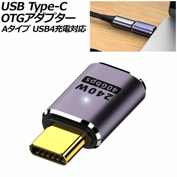 USB Type-C OTGアダプター Aタイプ 240W メス-オス I字 USB4充電対応 LEDライト付き AP-UJ1048-A adapter