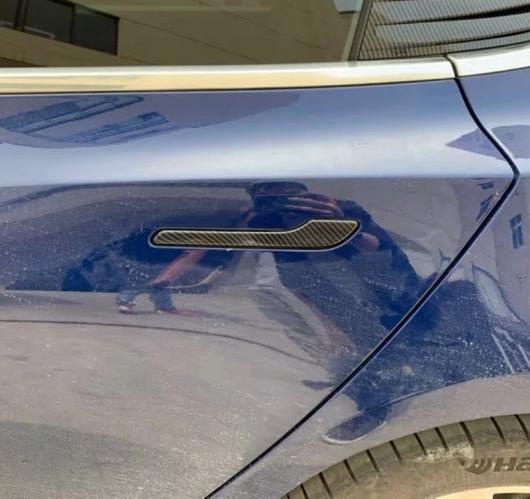 テスラ モデル 3 2018 2019 カーボンファイバーサイドドアハンドル カバー トリム ステッカー 選べる2バリエーション ABS Matte Carbon Fiber AL-BB-6701 AL plating parts