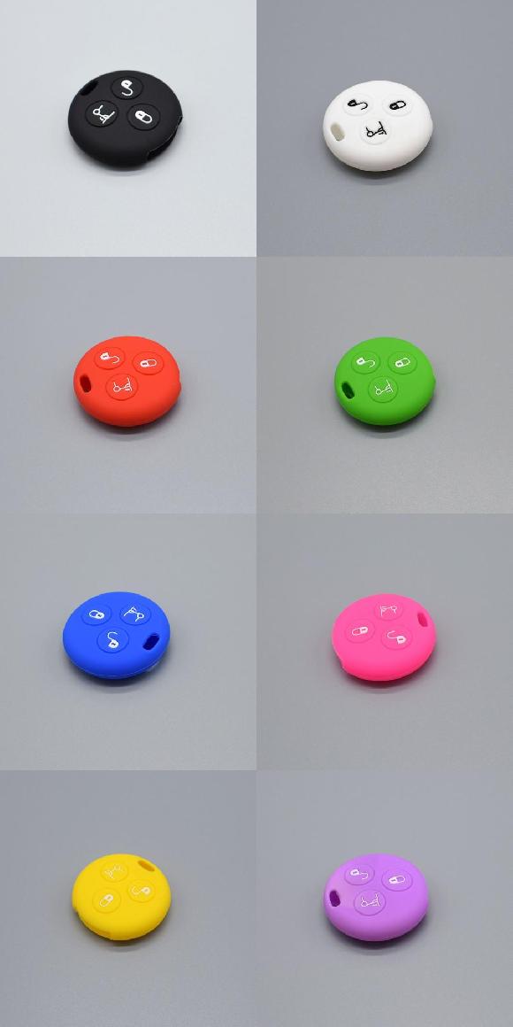 楽天オートパーツエージェンシー2号店キーカバー キー シリコン セット カバー 適用: メルセデス ベンツ スマート シティ ロードスター 3 3ボタン リモート ケース シェル スキン 保護 ブラック～パープル AL-II-4622 AL key cover