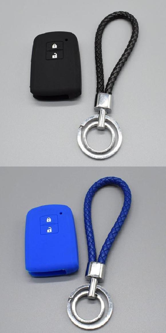 キーカバー シリコン キー ケース カバー スキン セット 適用: トヨタ カムリ RAV4 アヴァロン オーリス キー カバー 2013 2ボタン スマート キー ブラックセット・ブルーセット AL-II-4736 AL key cover