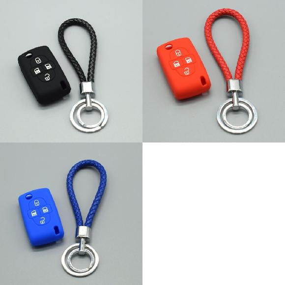 楽天オートパーツエージェンシー2号店キーカバー シリコン キー ケース カバー セット 適用: プジョー/PEUGEOT 1007 シトロエン/CITROEN C8 4ボタン リモート キー ケース ラバー 保護 ブラックセット～ブルーセット AL-II-4739 AL key cover