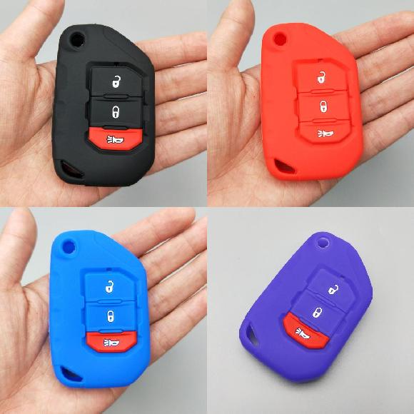 キーカバー シリコン ラバー キー フォブ ケース カバー スキン シェル ホルダー 適用: ジープ/JEEP ラングラー JL 2018 2019 3ボタン フリップ リモート 保護 シェル ブラック～パープル AL-II-4865 AL key cover