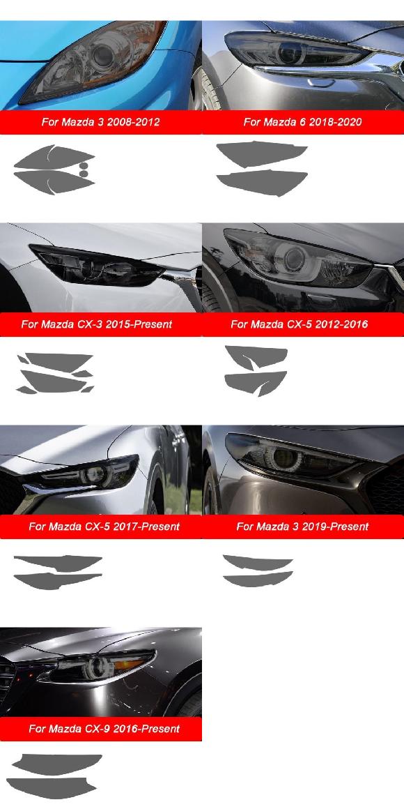 2ピース ヘッドライト スモーク調 ブラック 保護 フィルム フロント ライト TPU ステッカー 適用: MAZDA3 6 CX-3 CX-5 CX-9 アクセサリー MAZDA3 08-12～CX-9 2016- AL-LL-1308 AL Exterior parts for cars