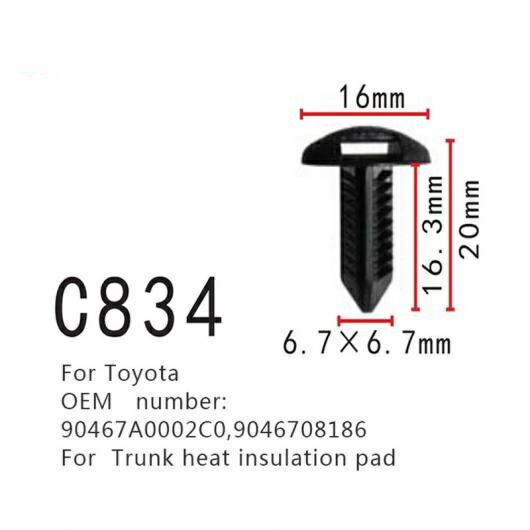トランク ヒート 絶縁 パッド ファスナー ポジショナー 適用: トヨタ アヴァロン カムリ カローラ シエナ ヴェンザ 90467A0002C0 9046708186 バックル 100ピース AL-MM-0794 AL Interior parts for cars