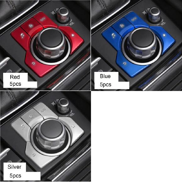 ハンドブレーキ パーキング ブレーキ オート ホールド & マルチメディア ボタン カバー フレーム トリム ステッカー 適用: MAZDA3 アクセラ レッド 5ピース～シルバー 5ピース AL-MM-4899 AL Interior parts for cars