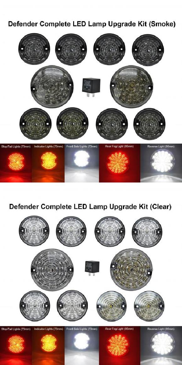 10ピース スモーク レンズ リア フォグランプ リバース ライト コンプリート LED ランプ アップグレード キット 適用: ランド ローバー/ROVER ディフェンダー 1990-2016 スモーク・クリア AL-MM-5799 AL Car light