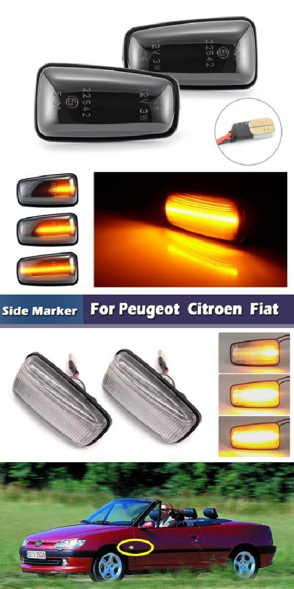 ダイナミック アンバー LED フロント サイドマーカー ライト 適用: プジョー/PEUGEOT 106 II 306 406 806 エキスパート パートナー RANCH フィアット/FIAT スクード COMBINATO スモーク・クリア AL-MM-5831 AL Car light