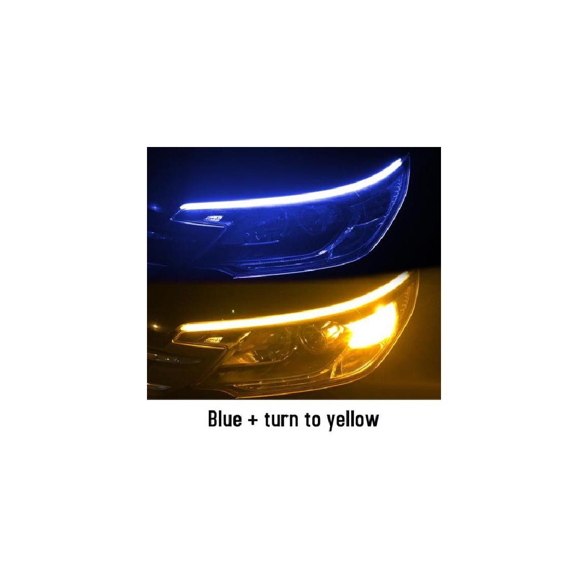 12V 2ピース LED DRL デイタイムランニングライト ストリップ ガイド ウインカー ランプ フレキシブル LED アイスブルー イエロー～ブルー イエロー 30cm 11.8インチ AL-OO-1048 AL Car light