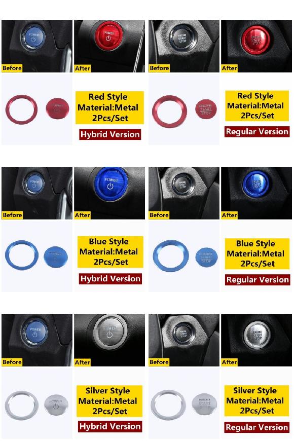 スタート ストップ エンジン ボタン カバー ケース 適用: トヨタ カムリ/RAV4/アヴァロン 2019-2022 レッド/ブルー/シルバー レッド ハイブリッド車～シルバー レギュラー AL-OO-5392 AL Interior parts for cars