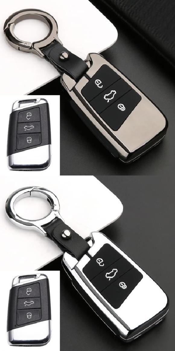 亜鉛 合金+シリコン キー カバー ケース 適用: シュコダ スペルブ 3 A7 適用: フォルクスワーゲン/VOLKSWAGEN VW パサート B8 ゴルフ キー フォブ シェル カバー アクセサリー ブラック・シルバー AL-OO-6167 AL Interior parts for cars