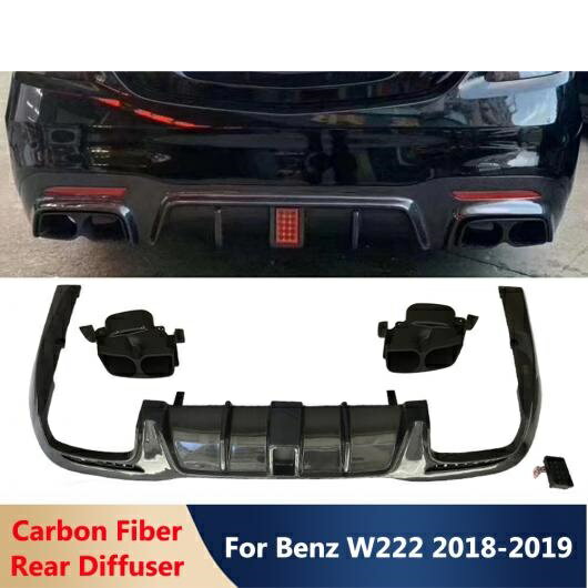 W222 カーボンファイバー リア バンパー リップ マフラー チップ ディフューザー プロテクター 適用: ベンツ W222 S63 S65 AMG ボディ キット 2018-2019 カーボン AL-OO-2068 AL Exterior parts for cars