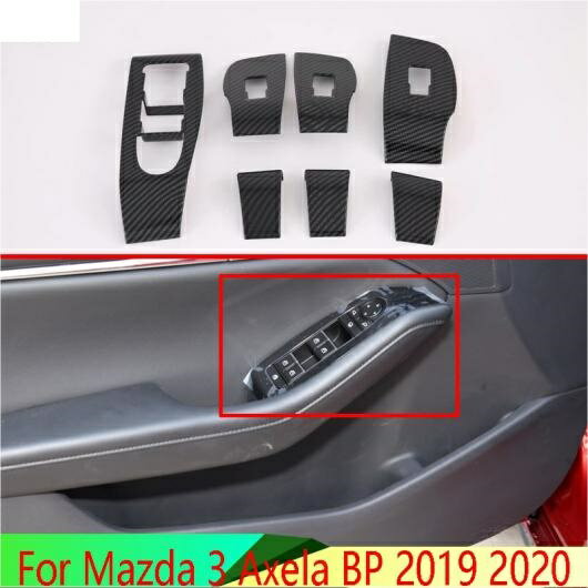 適用: MAZDA3 アクセラ セダン BP 2019 2020 カーボンファイバー調 ドア ウインドウ アームレスト カバー スイッチ パネル トリム AL-QQ-4783 AL Interior parts for cars