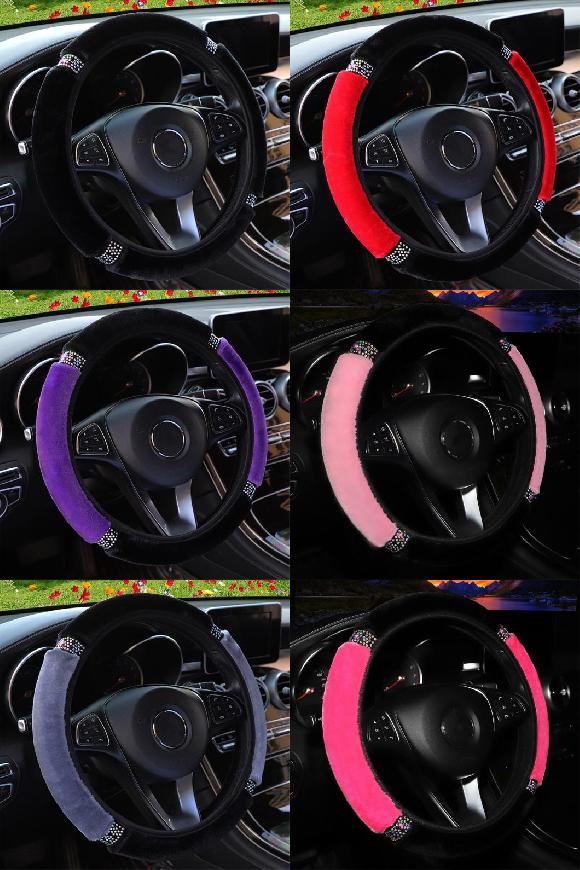 ユニバーサル 37-38CM 直径 ソフト ラインストーン ステアリング ホイール カバー インテリア アクセサ..