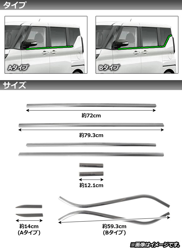 ウインドウトリム ミツビシ ekスペース/ekクロススペース B30系 2020年03月～ 鏡面シルバー ステンレス製 Aタイプ 入数：1セット(8個) Window trim