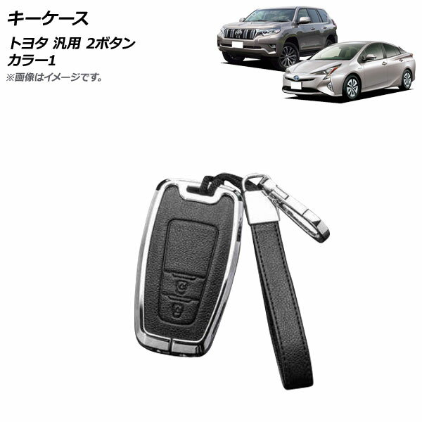 AP キーケース カラー1 2ボタン 亜鉛合金＋レザー ストラップ付き トヨタ 汎用 AP-AS684-COL1 key case