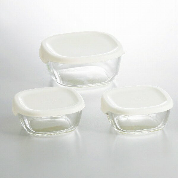 nI/HARIO ϔMKXۑe zCg 3_Zbg KST-2012-OW(2154-019) Heat resistant glass storage container
